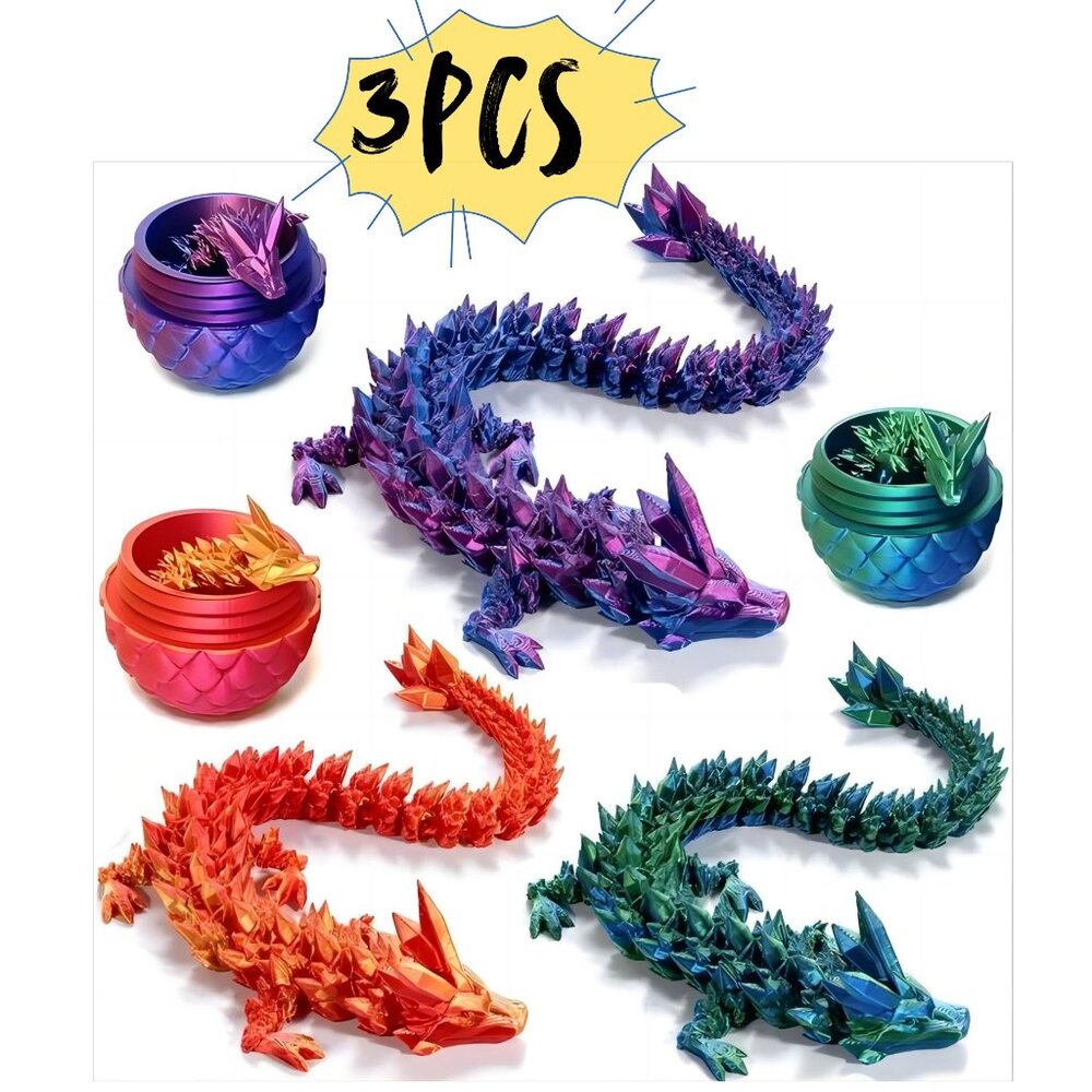 3D Printed Dragon in Egg, Full Articulated  Dragon Flexible 12"- 3Pcs EASTER EGG